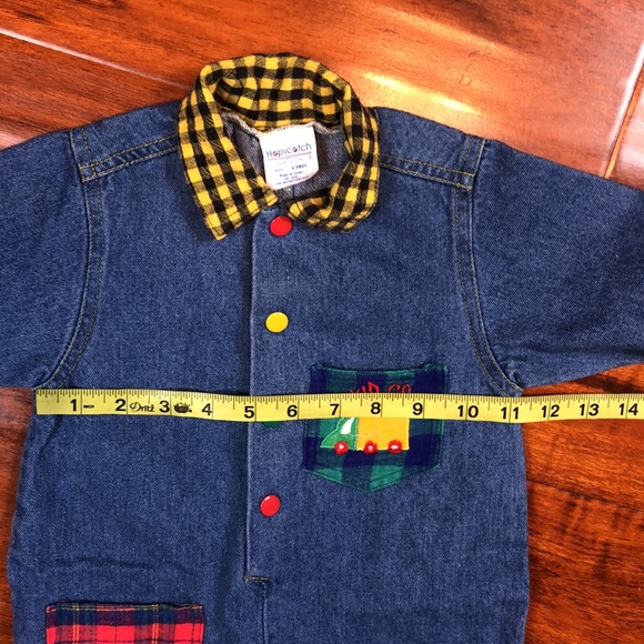 Hopscotch 80s Vintage Denim Jeans Plaid Collar Button One Piece - Picture 9 of 12